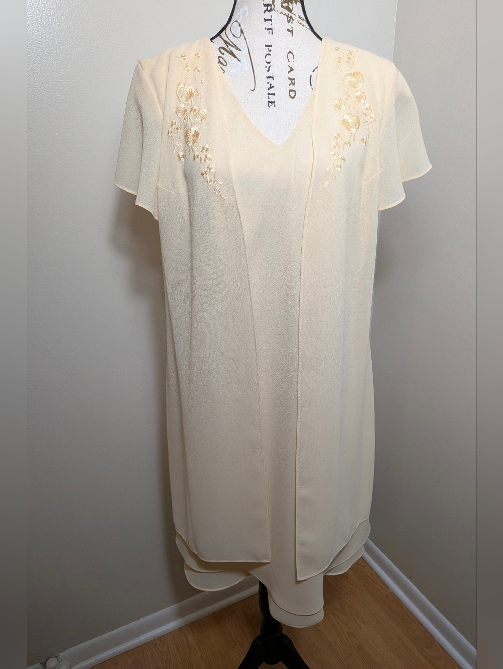 Just In Thyme Light Yellow Cream Chiffon Embroidered Dress 12P Wedding Formal